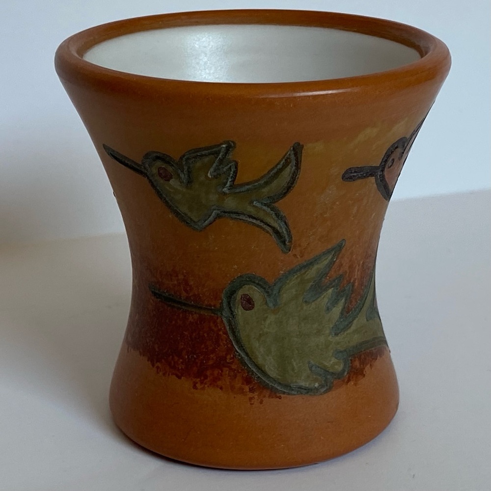 Pottery Hummingbirds Seminario Peru Small Cup Toothpicks Vase Decor Clay Birds.